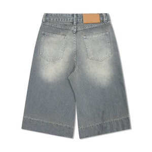 Men Streetwear Vintage Denim Shorts Straight Leg Fashion Men's Summer Casual Light Wash Denim Shorts - Product Image 2
