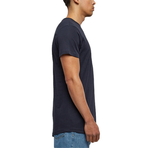Custom <b>Men</b> Navy <b>Longline</b> <b>T</b> <b>Shirt</b> Premium Cotton Crew Neck Short Sleeve Curved Hem Relaxed Fit Plain Tee - Product Image 3