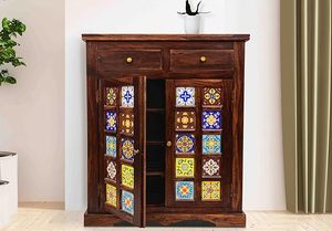 Meuble à chaussures en bois massif Sheesham MADE WOOD avec étagères de rangement, étagère à chaussures en bois et organisateur d'entrée pour la maison - Product Image 4