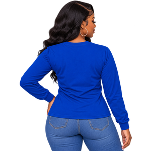 T-shirt à manches longues Zeta Phi Beta pour femme, bleu royal, avec appliqué lettre grecque en sergé ZOB, col rond, poignets côtelés, en coton, pour sororité - Product Image 2