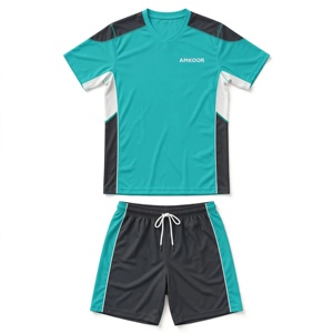 Ensemble de maillots de volley-ball unisexe AMKOOR vert sarcelle et noir en polyester respirant pour adulte, impression par sublimation, détection par aiguille - Product Image 1