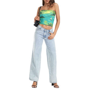 Top de tubo sin tirantes con estampado de playa tropical para mujer, top bandeau con estampado de atardecer, ropa a precio económico con personalización. - Product Image 1