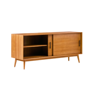Modern <b>Wooden</b> TV Console <b>Cabinet</b> with Sliding Doors and Tapered Legs for Living Room Furniture - Product Image 3