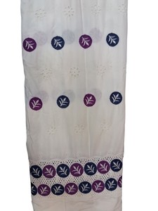 Suministro al por mayor de tela de algodón blanca con doble borde, con bordado de hojas Schiffli y calado para moda étnica - Product Image 2