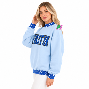 Sudadera de cuello alto con lunares Faith para mujer, azul claro, de algodón, tejida, manga larga, corte regular, para otoño/invierno - Product Image 3