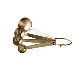 Ensemble de cuillères à mesurer en métal finition or, style minimaliste moderne, en laiton martelé fait main, ustensiles de cuisine pour la pâtisserie et la cuisson - Product Image 1
