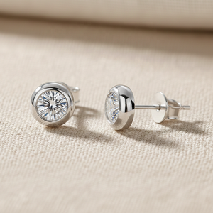 Solid <b>Silver</b> Round Diamond <b>Stud</b> Earrings Trendy IGI Certified Elegant Daily Wear Unisex Fine Jewelry Sparkling Gift Any Occasion - Product Image 4