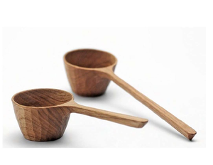 Cuchara medidora de madera marrón natural con mango largo, tazón redondo, cuchara medidora de madera con mango. - Product Image 1