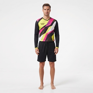Ensemble de football de qualité supérieure, col en V, manches longues, jersey et short personnalisés par sublimation, tenue d'équipe OEM ODM, coupe athlétique - Product Image 3
