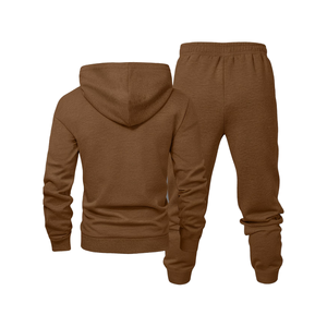 Ensemble de survêtement décontracté pour homme, hiver, marron uni, à capuche, en polaire respirant, taille élastique, pour sports de plein air, manches longues, sweat-shirt et pantalon - Product Image 3