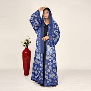 Abaya de Chifón Estampado con Hombrecito y Pañuelo a Juego para Mujer, Abierta por Delante, Larga, Modesta, Estilo Árabe Islámico, para Eid y Ramadán, Atuendo de Moda hasta el Suelo - Product Image 1