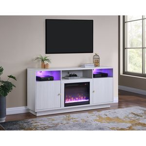 Consola para Chimenea Ambrose de 70 Pulgadas de Ancho, Color Blanco Nogal, con Calefactor, Luces LED, Gabinetes y Estantes - Product Image 5