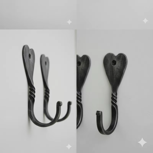 Porte-manteau mural rustique en fer forgé en forme de cœur, design à tige torsadée, finition gris antique et noir, 3 crochets, mobilier de maison - Product Image 3
