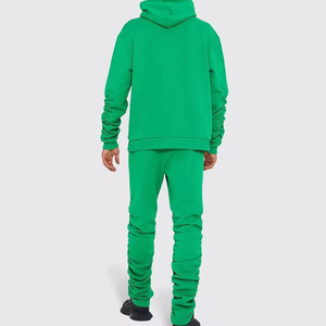 Ensemble de survêtement sportif vert uni pour homme, sweat-shirt à capuche décontracté à manches longues, pantalon de jogging à taille élastique et poignets côtelés - Product Image 3