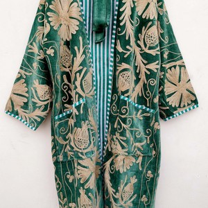<b>Women's</b> Handmade <b>Velvet</b> Suzani Kimono Hand Embroidered Long Robe Bohemian Winter <b>Coat</b> Boutique Fashion Cotton Filled Breathable - Product Image 4