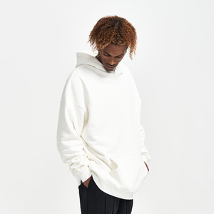 <b>Men's</b> Oversized <b>White</b> Hooded <b>Sweatshirt</b> Cotton French Terry Long Sleeve Pocket Casual Autumn Wear - Product Image 1