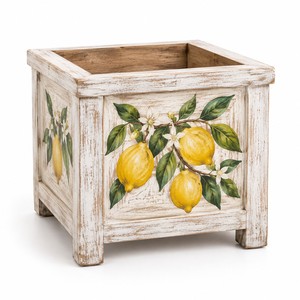 Jardinière artisanale en bois de manguier pour citrons |   Jardinière blanchie à la chaux effet vieilli - Product Image 1