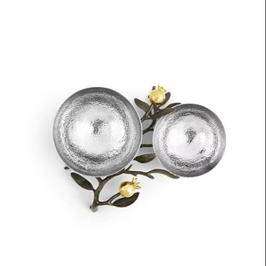 Trending Pomegranate Decorative Double Dish with Floral Accents and Gold Detailing Elegant Serving Dish for Home Decor Special - Product Image 1