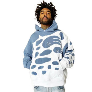 Sweat à capuche personnalisé vert et marron patchwork pour homme, coupe oversize, motif abstrait, en molleton épais, style streetwear - Product Image 6