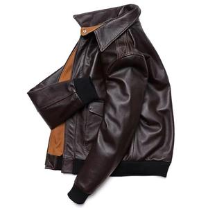 Chaqueta de Cuero Genuino Marrón Vintage para Hombre, Cuello Camisero, Resistente al Viento, Abrigo de Otoño - Product Image 2