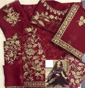 Robe maxi en mousseline de soie brodée pakistanaise et indienne, dupatta brodée sur 4 côtés, vente chaude 2021 - Product Image 5