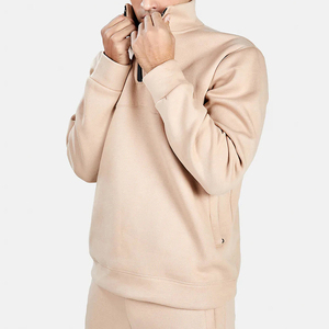 Ensemble de survêtement beige demi-zippé pour homme, manches longues, couleur unie, décontracté, respirant, en polyester mi-lourd, idéal pour l'automne - Product Image 5