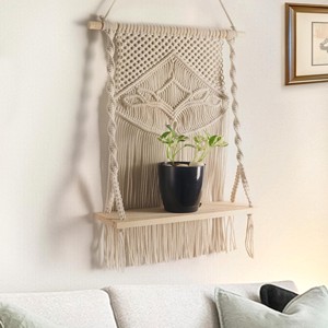 Mango Wood with Cotton Macram wooden <b>wall</b> <b>shelves</b> and <b>floating</b> <b>shelves</b> OEM Custom Wholesale | Aqdus Saleem India - Product Image 4