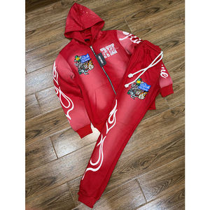 Ensemble de jogging tendance brodé et sérigraphié, 100 % coton éponge, délavé à la pierre, effet soleil, qualité supérieure - Product Image 2