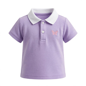Polo de Manga Corta para Niña, Cuello Blanco, Estilo Casual, 100% Algodón, Secado Rápido, Transpirable, Exportación de BD - Product Image 5