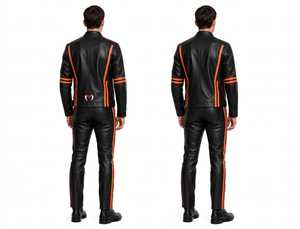 Ensemble veste et pantalon de moto en cuir noir et orange pour homme, équipement de protection pour la conduite - Product Image 6