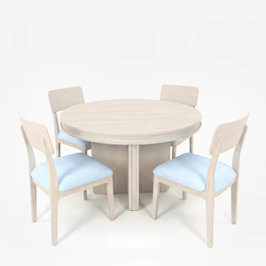 Juego de Comedor Moderno con Mesa Redonda y 4 Sillas, Construcción en Madera de Fresno Maciza y Chapa de MDF, Duradero y Fácil de Limpiar - Product Image 1