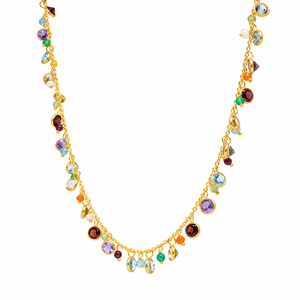 Magnifique Collier Pendentif Classique Multicolore en Argent Sterling Plaqué Or avec Améthyste, Grenat, Citrine, Topaze et Cornaline - Product Image 1