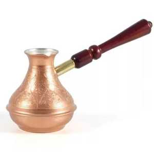 หม้อกาแฟตุรกีทองแดงลายนูนลายดอกไม้ พร้อมด้ามจับไม้ขัดเงา - Product Image 1