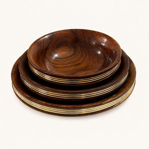 Ensemble de bols en bois de rose indien artisanal de luxe, 3 bols de service écologiques en bois, vaisselle de fête, vaisselle de cuisine, décoration de la maison, cadeau - Product Image 1
