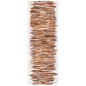 Tapis persan moderne fait main en cuir de vache à poils naturels, motif rayé, accent pour l'intérieur, en coton, PET - Product Image 1