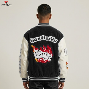 Veste de baseball d'hiver en toile avec logo personnalisé brodé en chenille, manches en cuir de haute qualité et patch en chenille sur mesure - Product Image 6