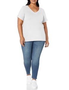 Camiseta Personalizada de Talla Grande para Mujer, Cuello en V, Manga Corta, Color Negro Sólido, Algodón, Estilo Casual, Corte Regular, Tela Jersey - Product Image 4