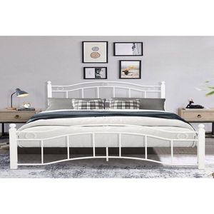 Struttura letto matrimoniale in metallo con testiera e pediera bianche - Product Image 2