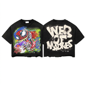 T-shirt Homme Oversize avec Imprimé Graffiti Spiderman Style Urbain Manches Courtes Coton Jersey Col Rond Design Respirant - Product Image 6
