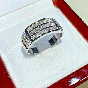 Men's Wedding or Engagement Cluster Band <b>Ring</b> Gold Plated 925 Sterling Silver Best <b>Iced</b> Out Band for Anniversary Gift - Product Image 1