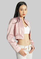 Blouson bomber court en satin personnalisé pour femme avec logo brodé sur mesure - Vêtement d'extérieur personnalisable OEM
