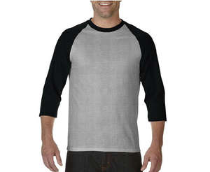 T-shirt de baseball en coton de haute qualité pour homme, col rond, manches raglan 3/4, logo imprimé en flock sur le devant, 200g, personnalisable, chemise de sport - Product Image 5