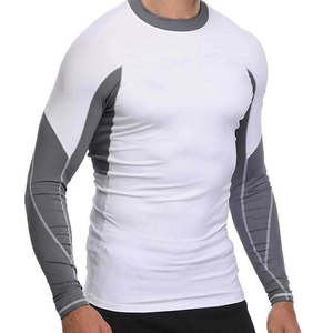 <b>Men's</b> Full Sleeve Breathable Rash Guard White Gray Color Blocked Quick Dry <b>Compression</b> <b>Shirt</b> 140g Polyester Spandex Adult Sport - Product Image 2
