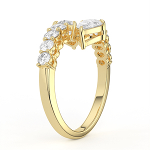 Bague Bypass Fantaisie à Deux Pierres en Diamant Taille Poire, Or Jaune, Pavé de Diamants Ronds Brillants Gradués, Bijoux de Mariage Toi et Moi - Product Image 4