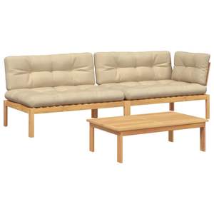 Conjunto de sofás de palets de madera maciza de acacia y poliéster en color beige natural para jardín - Product Image 2