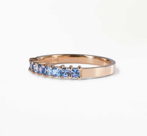 Wonderful 9K 10K 14K 18K Solid Gold TCW 0.40Ct Princess Brilliant Cut Blue Sapphire Wedding <b>Ring</b> <b>Stacking</b> Prong Set Premise <b>Ring</b> - Product Image 5