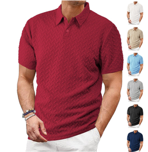 Men's Short Sleeve <b>Knitted</b> Polo Shirt Geometric <b>Pattern</b> Breathable Casual Fit Regular Length Cotton Material - Product Image 5