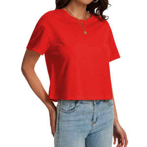 Camiseta Corta para Mujer, Informal, de Manga Corta, Cuello Redondo, Tejido Acanalado, Ajustada, Transpirable, Elástica, de Secado Rápido, para Uso Diario en Verano - Product Image 5