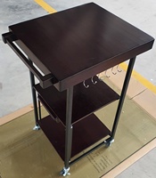 Étagère de cuisine pliable en bois d'acacia avec roulettes, chariot de cuisine multifonctionnel à roulettes avec tiroir, chariot de cuisine pliable à 3 niveaux