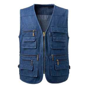 Gilet en jean multi-poches coupe ajustée, style décontracté, en coton bleu respirant, style automne, taille haute, délavage clair, boutonné - Product Image 4